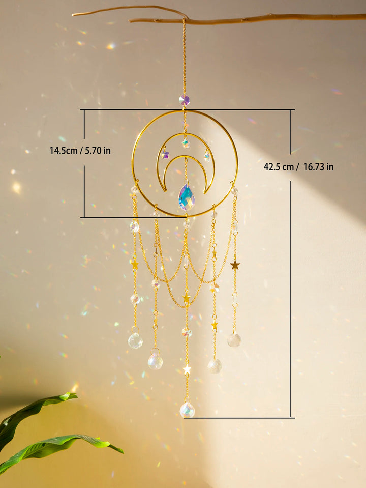 Suncatcher Crystal Moon Hanging Stained Glass Crystal Prism Boho Home Decoration Chandelier Crystal Garden Decoration Outdoor