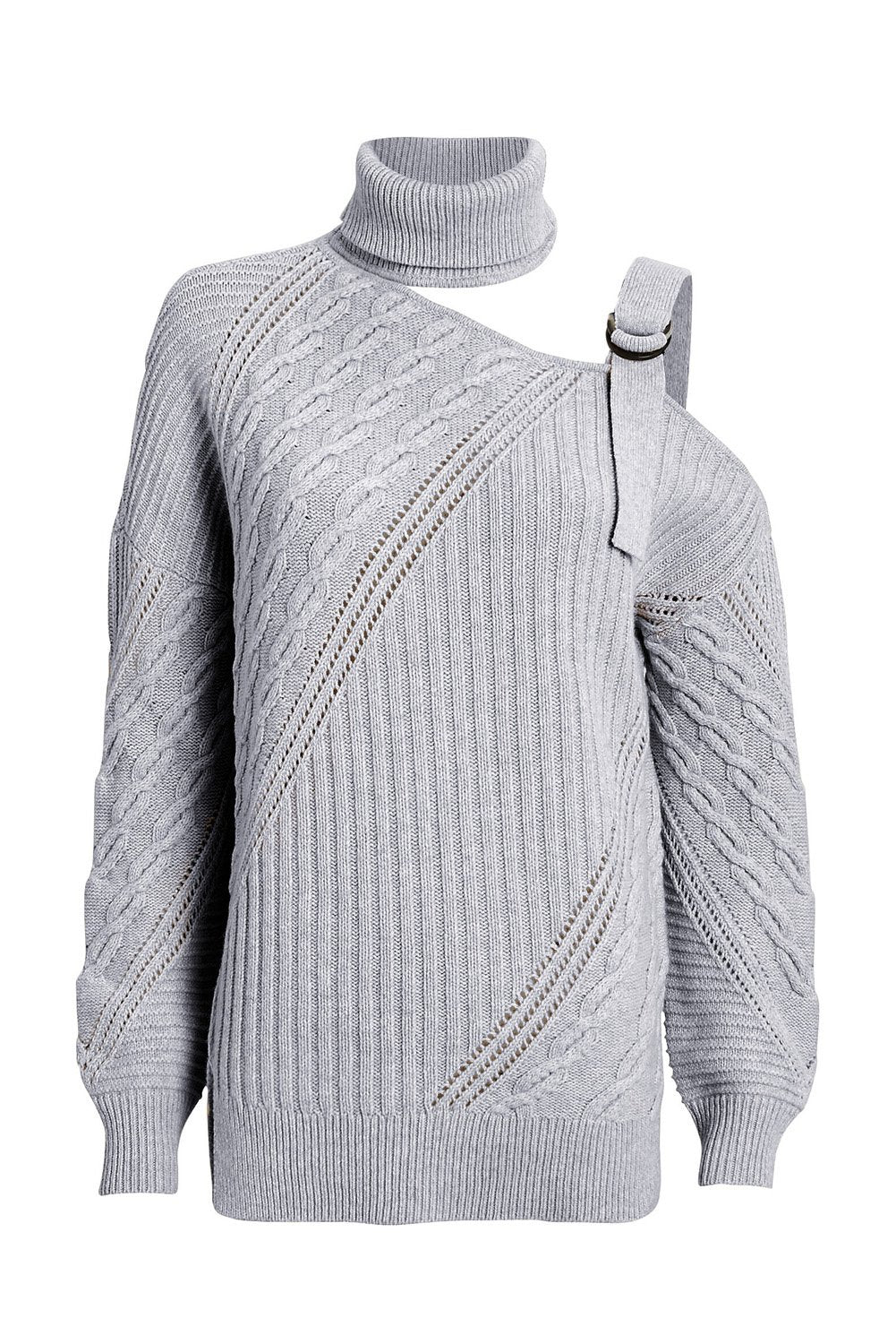 Strapped Cut out Shoulder Turtleneck Sweater