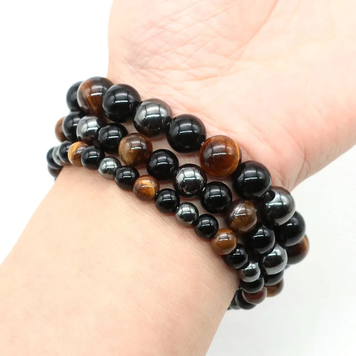 Triple Protection Bracelet Natural Hematite Obsidian Tiger Eye Stone Beads Bracelets Magnetic Health Weight Loss Women Jewelry