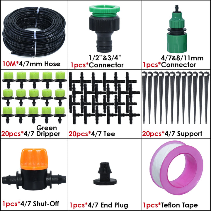 KESLA 5M-35M Micro Drip Irrigation Watering Kit Automatic Garden 4/7mm Irrigation System w/ Adjustable Dripper for Flower Lawn