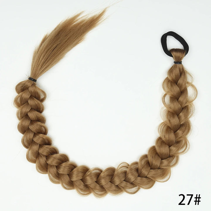 Synthetic Braided Long Ponytail Extensions With Elastic Band 24 34 Inch Blonde Braids Pony Tail Hair Accessories For Party Daily