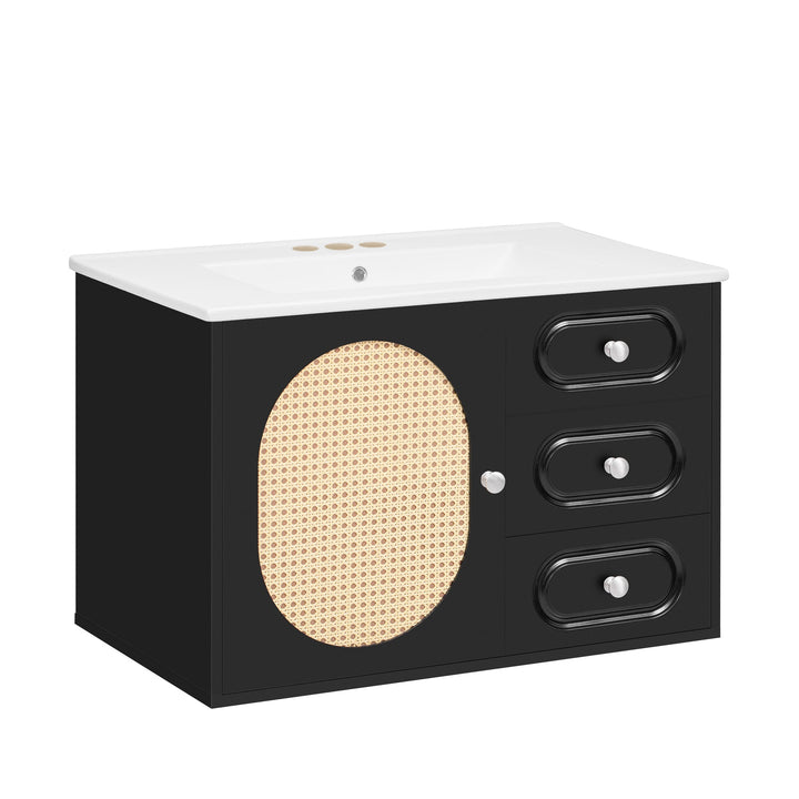 30' Bathroom Vanity with Ceramic Sink, Mid-Century Bathroom Vanity