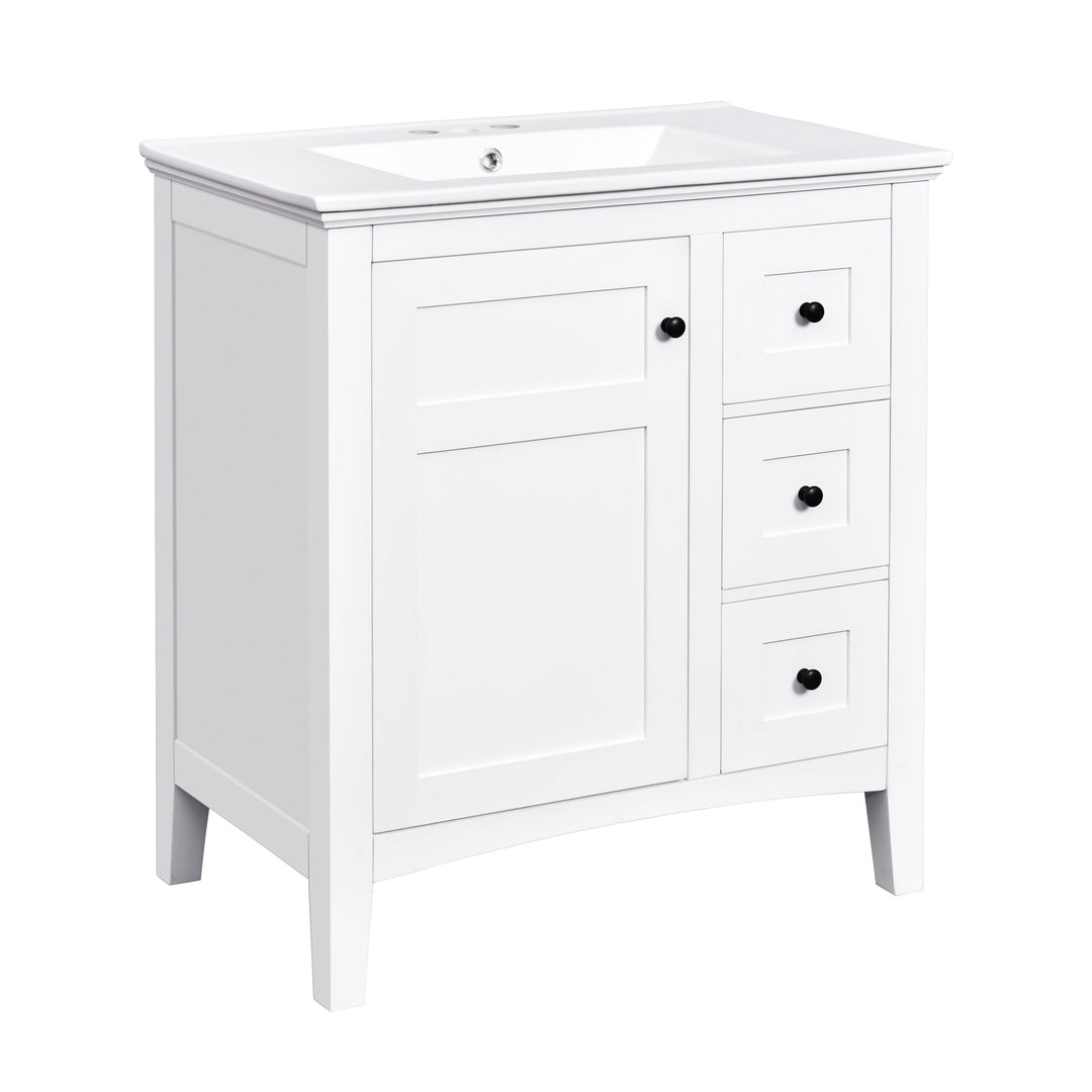 30 Inch Bathroom Vanity with Ceramic Sink, White Bathroom with 3