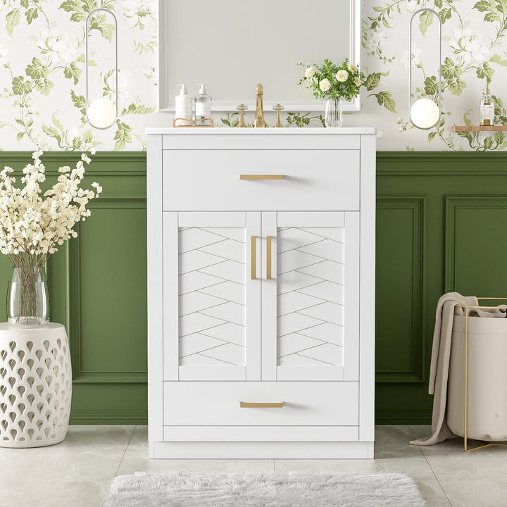 24' Bathroom Vanity with Integrated Ceramic Sink, Bathroom Cabinet