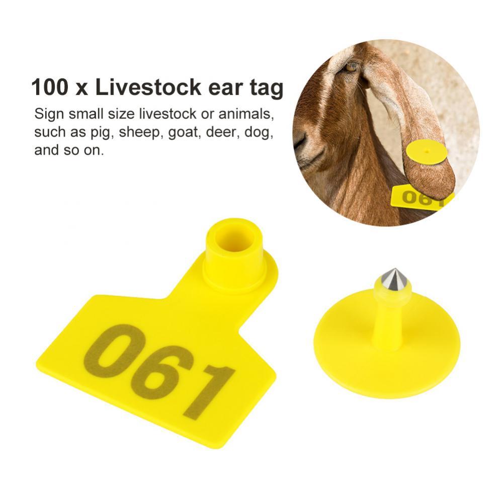 1-100 Cattle Number Ear Tags 5x4cm Set - Small Yellow Pig Goat