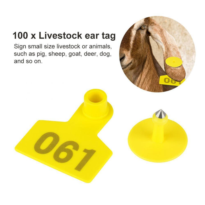 1-100 Cattle Number Ear Tags 5x4cm Set - Small Yellow Pig Goat