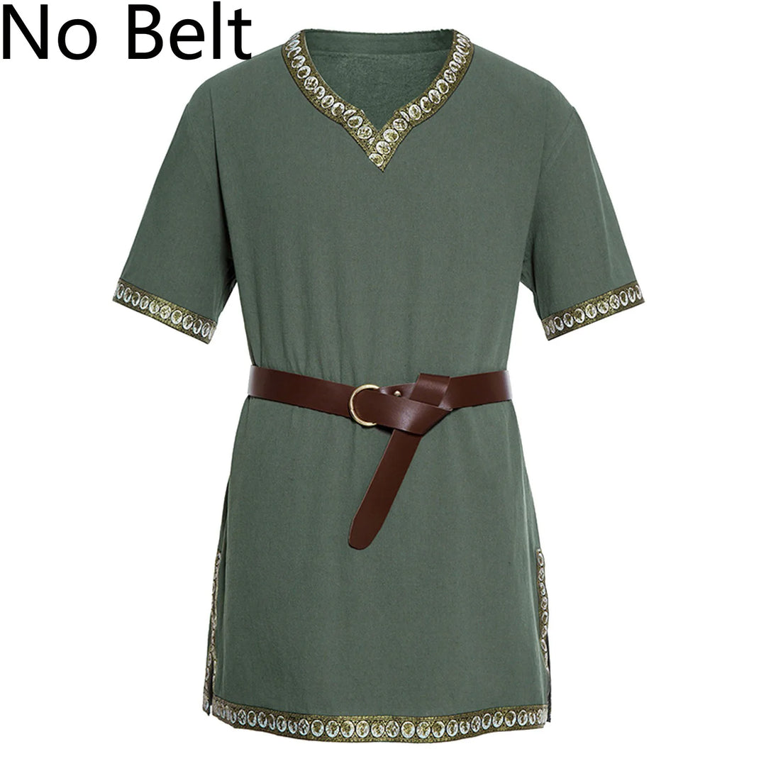 Warrior Men's Shirt Top Vintage Viking Men's Summer Short Sleeve Gothic Shirt Renaissance Pirate Costume Shirt Medieval Tunic