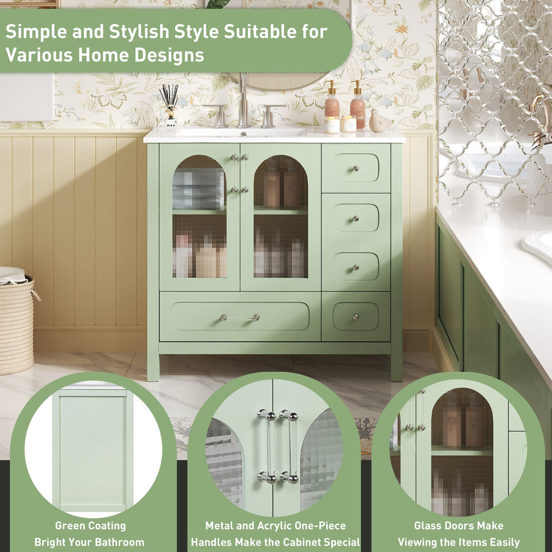 36' Bathroom Cabinet with Waffle Texture Doors, Bathroom Vanity with