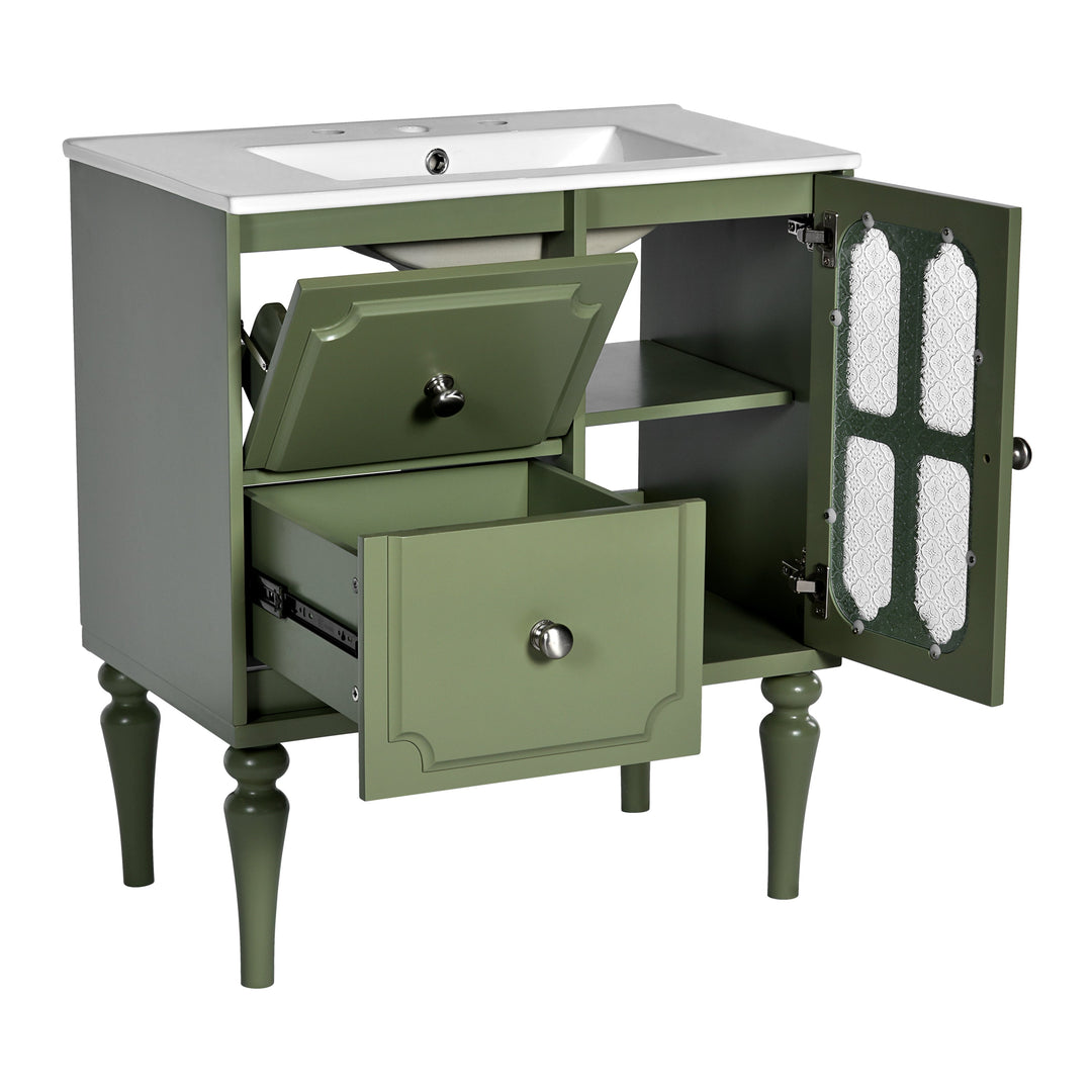 Retro Style 30'' Bathroom Vanity with Ceramic Sink Combo, Freestanding