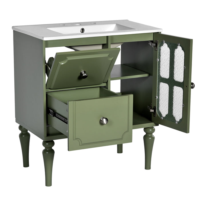 Retro Style 30'' Bathroom Vanity with Ceramic Sink Combo, Freestanding