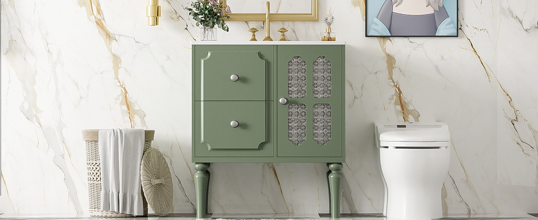 Retro Style 30'' Bathroom Vanity with Ceramic Sink Combo, Freestanding