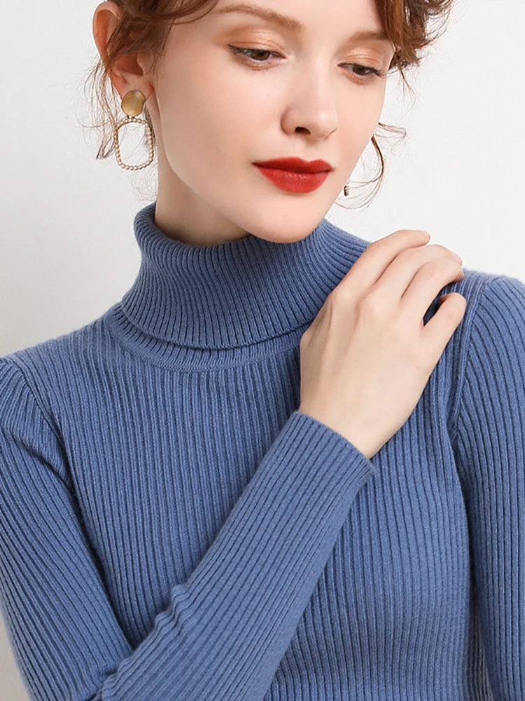 2025 Women Turtleneck Sweater Knitted Soft Pullovers Cashmere Jumpers Basic Solid Soft Sweaters Women Autumn Winter Casual Top