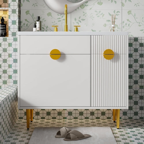 36' Bathroom Vanity with Resin Basin Sink, Modern Bathroom Sink