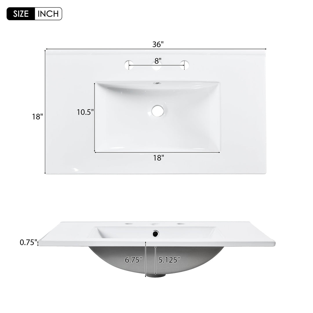 36'' Bathroom Vanity with Ceramic Sink Combo, Solid Wood Frame