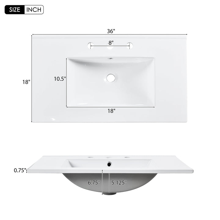 36'' Bathroom Vanity with Ceramic Sink Combo, Solid Wood Frame