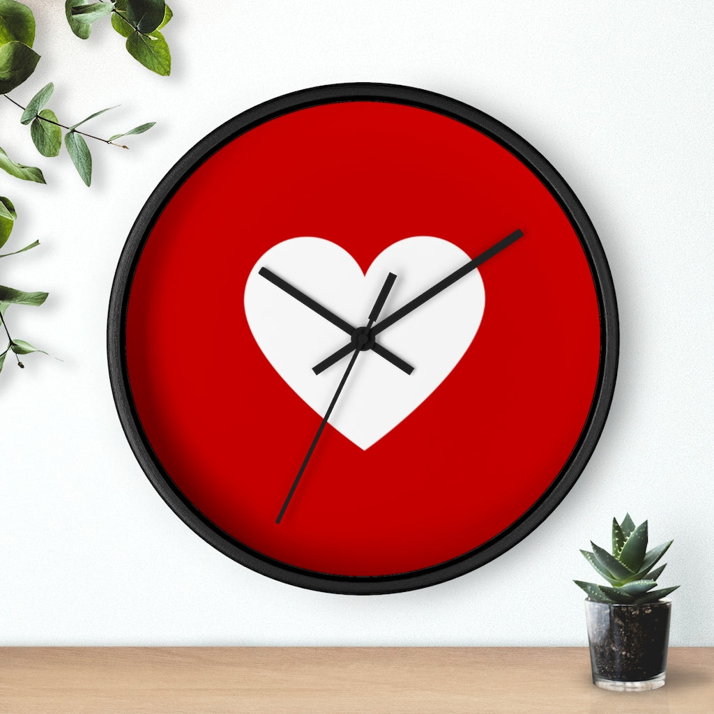 Wall Clock, Red And White Heart Print