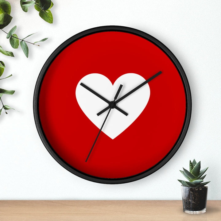Wall Clock, Red And White Heart Print
