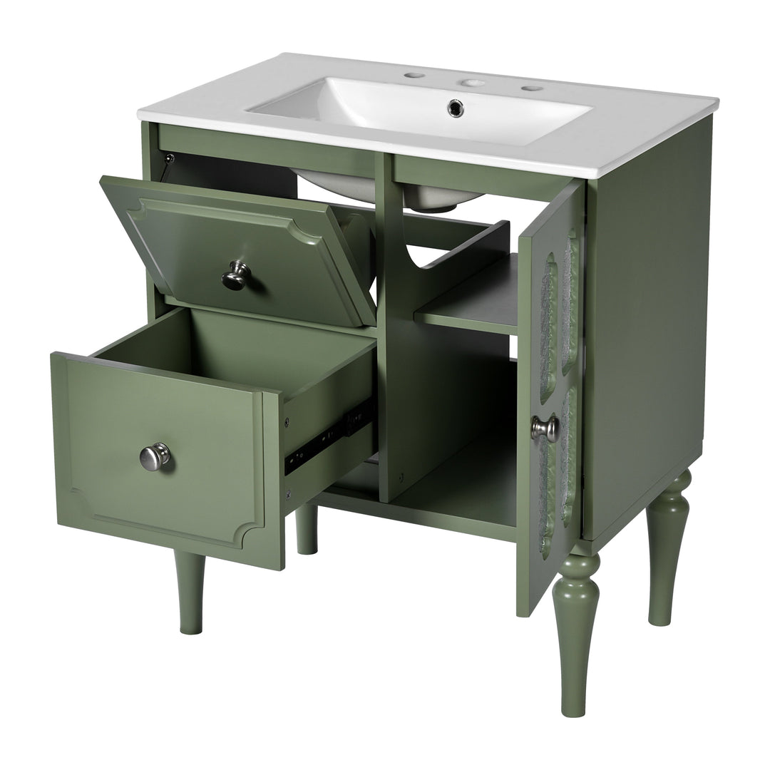 Retro Style 30'' Bathroom Vanity with Ceramic Sink Combo, Freestanding