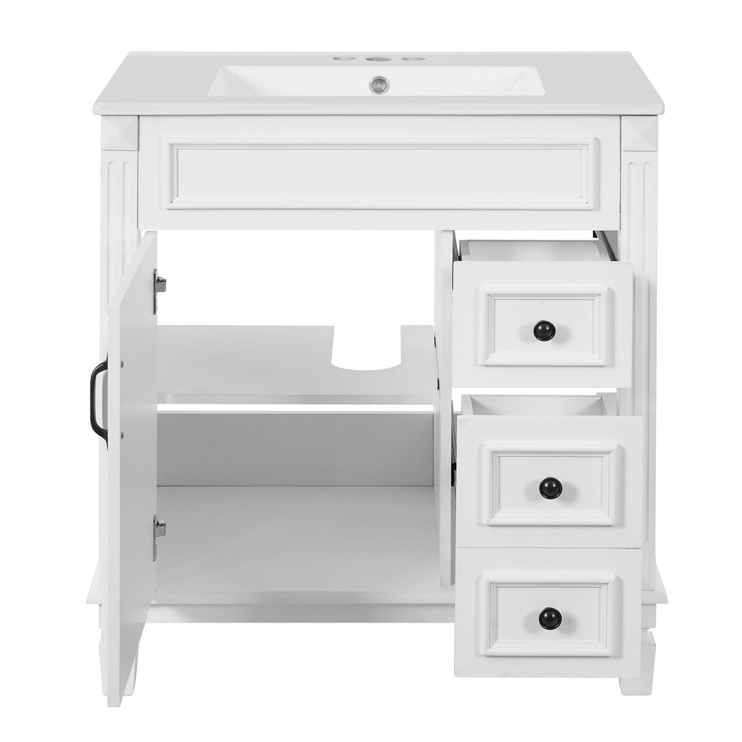 30' Bathroom Vanity with Ceramic Sink, Small Bathroom Sink Cabinet,