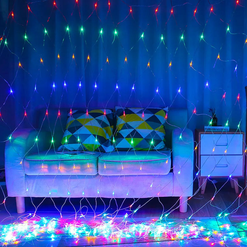 LED Net Mesh Fairy Light 1.5*1.5M 3*2M 6*4M 10*8M Outdoor Waterproof Curtain String Lamp 110V 220V Xmas Wedding Party  Decor