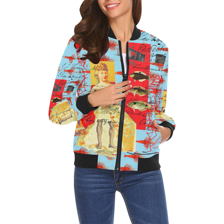 THE SHOWY PLANE HUNTER AND FISH IV All Over Print Bomber Jacket for