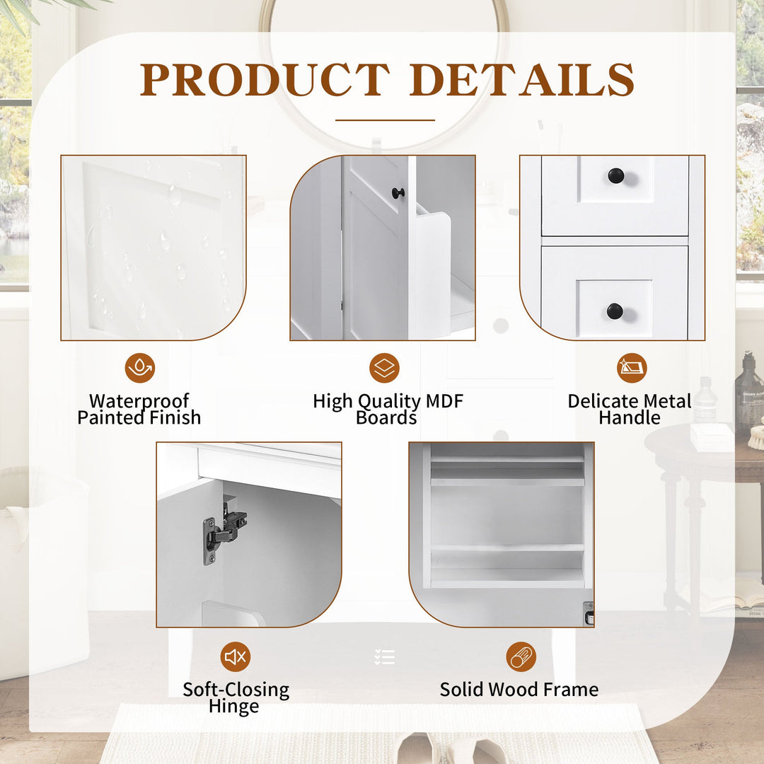 30 Inch Bathroom Vanity with Ceramic Sink, White Bathroom with 3