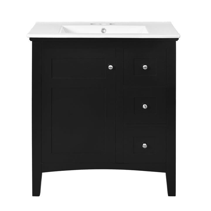 30 Inch Bathroom Vanity with Ceramic Sink, Black Bathroom with 3