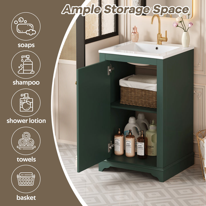 20-inch Bathroom Vanity with Ceramic Sink, Freestanding Single Vanity
