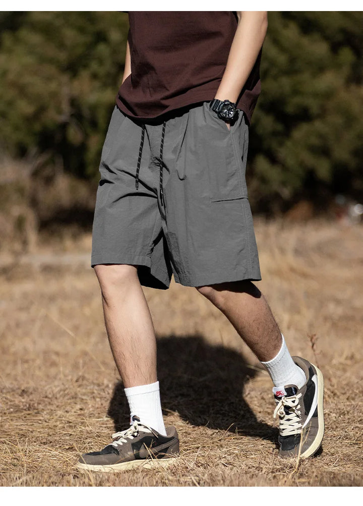 Slightly wrinkled cargo shorts thin side open pockets outdoor casual cropped streetwear pants men clothing