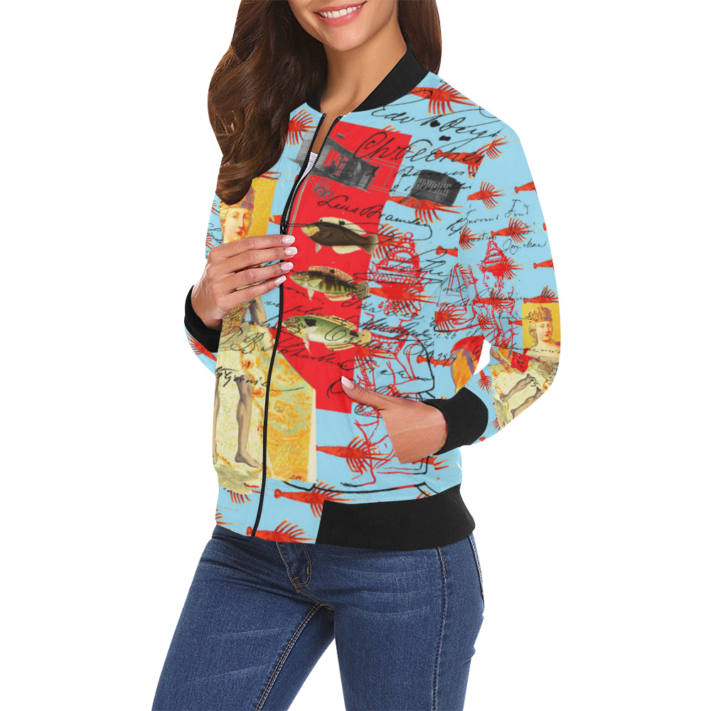 THE SHOWY PLANE HUNTER AND FISH IV All Over Print Bomber Jacket for