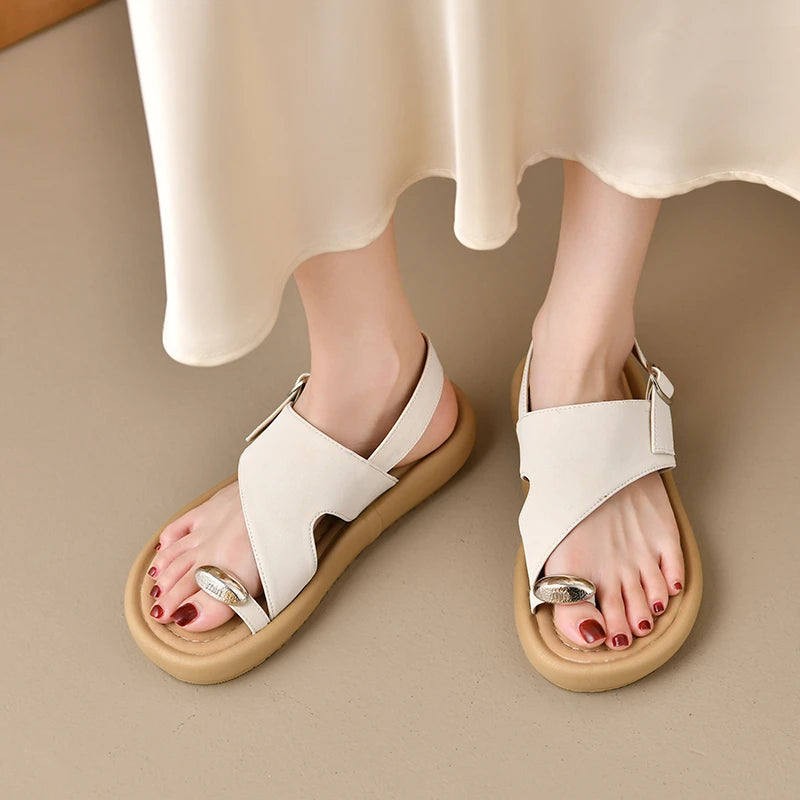 2025 New Elegant Roman Sandals Women's Summer Outdoor Wear Low Heel Unique Design Sensation Retro Beach Sandals