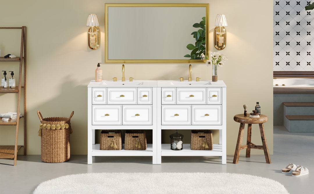 60'' Bathroom Vanity Set with Ceramic Sink (Separate), Free Standing