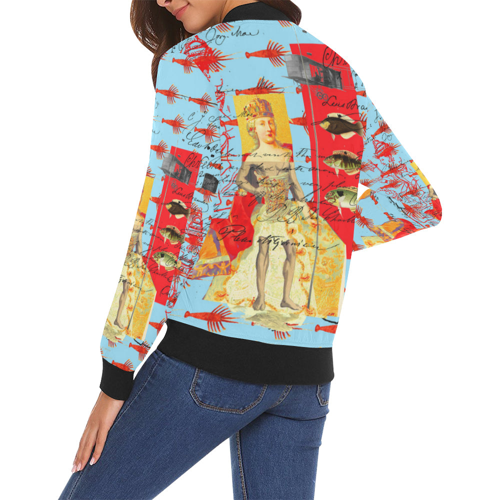 THE SHOWY PLANE HUNTER AND FISH IV All Over Print Bomber Jacket for