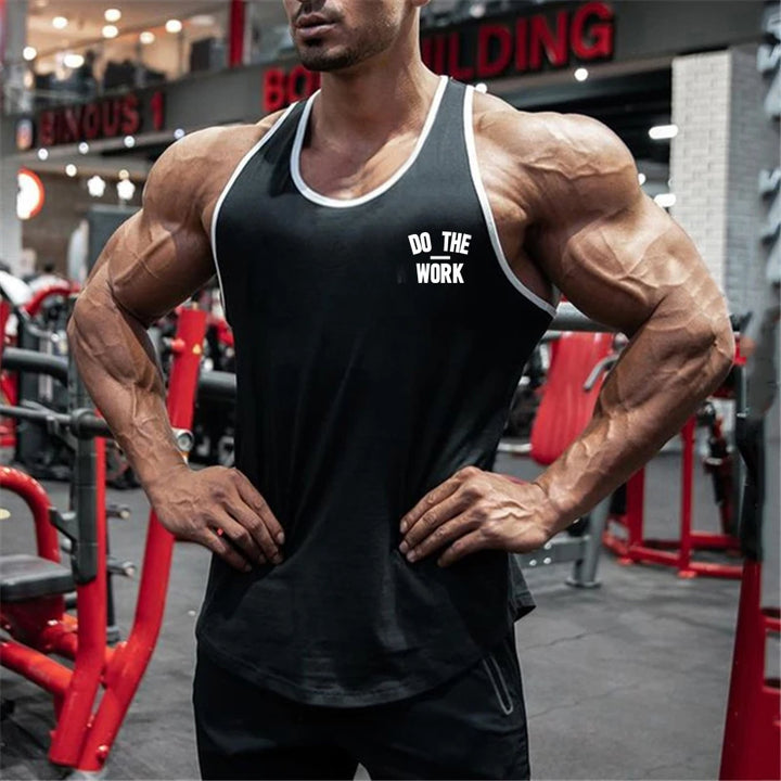 Men White Muscle Tank Tops Print Workout Vest Fitness Sleeveless T-shirt Bodybuilding Sports T-shirt Men Training Gym Clothing