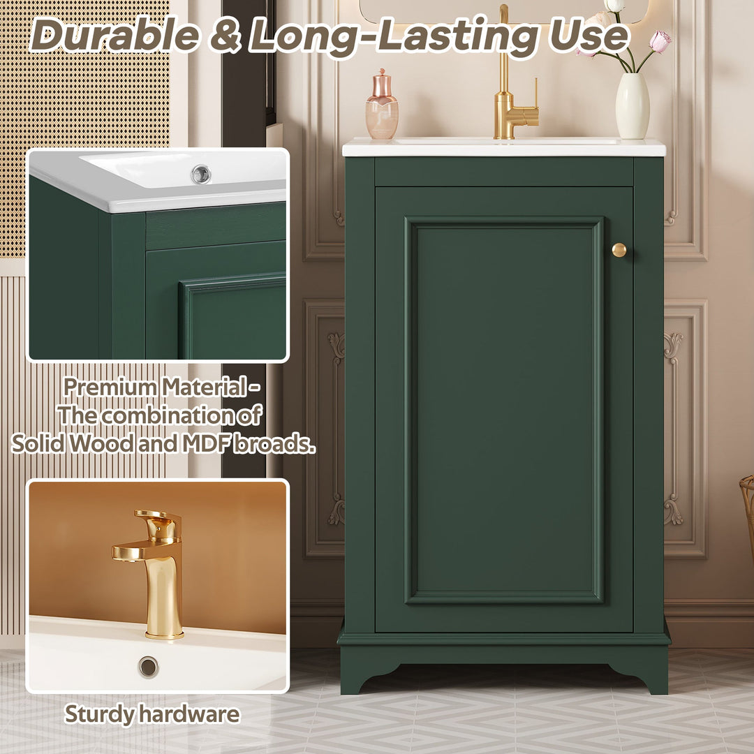 20-inch Bathroom Vanity with Ceramic Sink, Freestanding Single Vanity