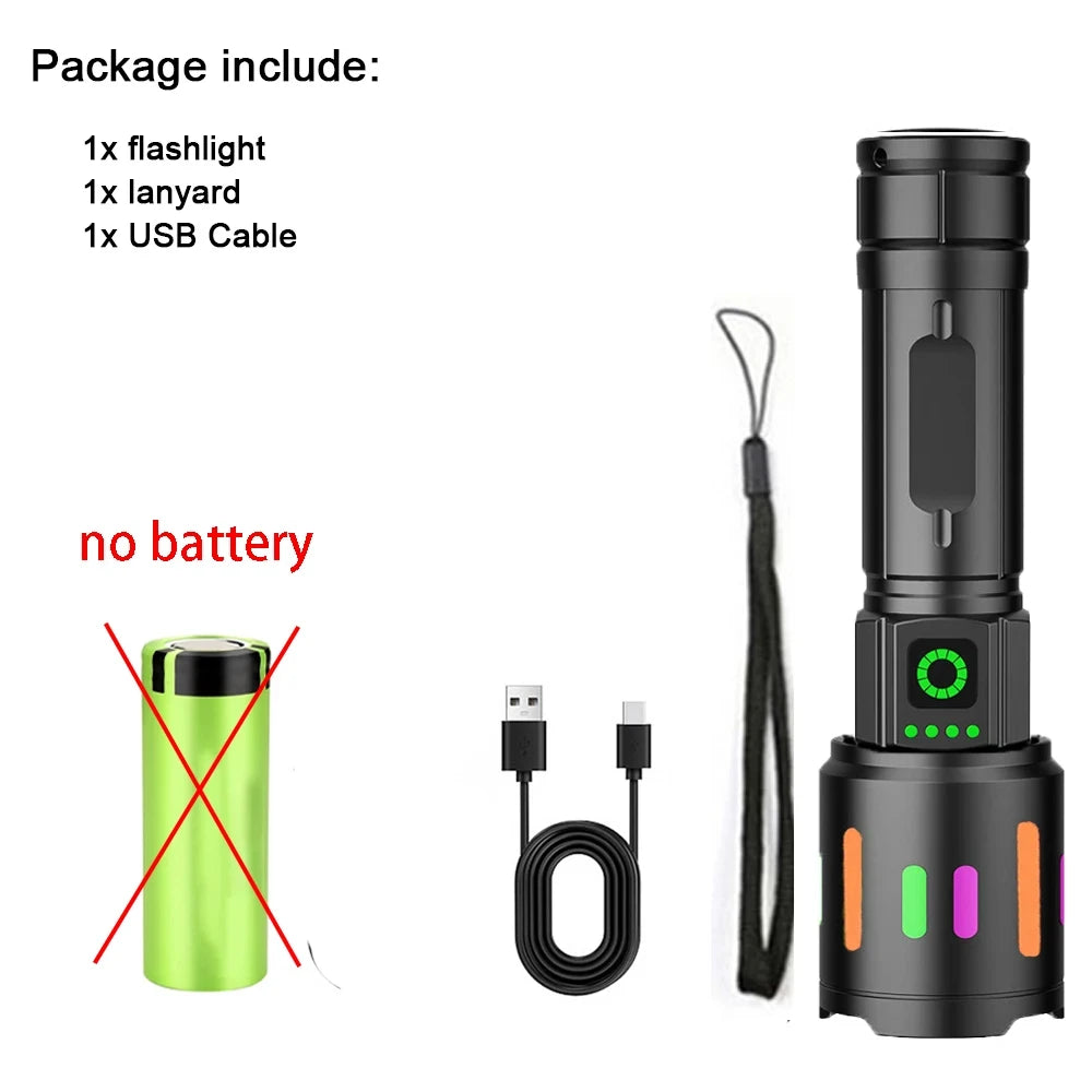 High-power Bright LED Flashlight USB Charging Telescopic Zoom Long-distance Lighting Tactical Lantern Camping Outdoor Torch