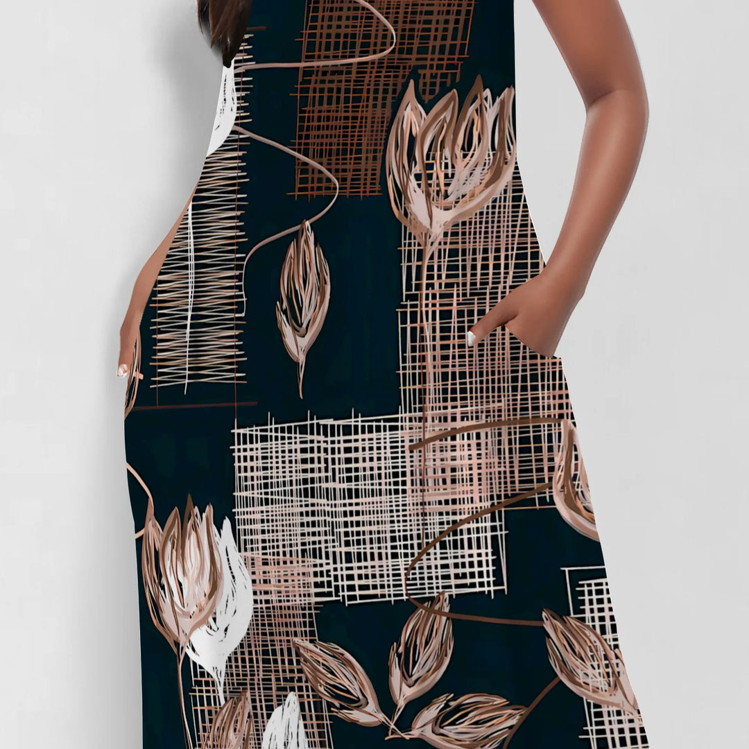 Elegant Floral Abstract Print Maxi Dress for Women Spaghetti Strap Summer Look