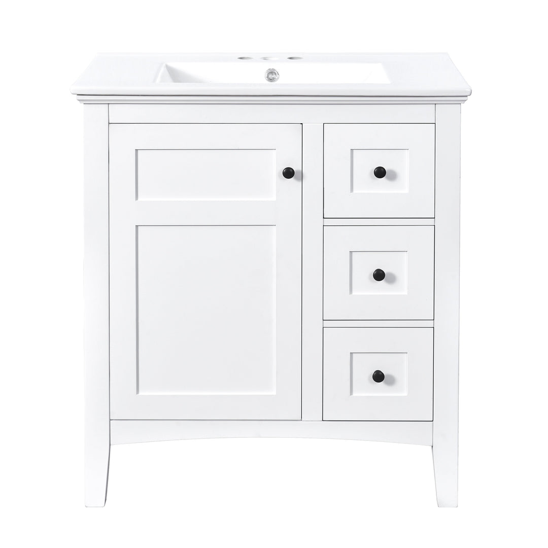 30 Inch Bathroom Vanity with Ceramic Sink, White Bathroom with 3