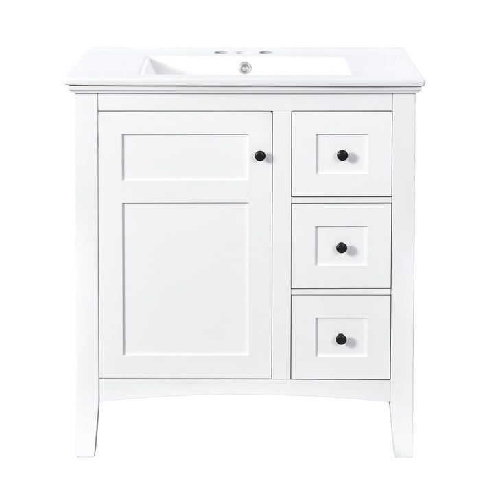 30 Inch Bathroom Vanity with Ceramic Sink, White Bathroom with 3