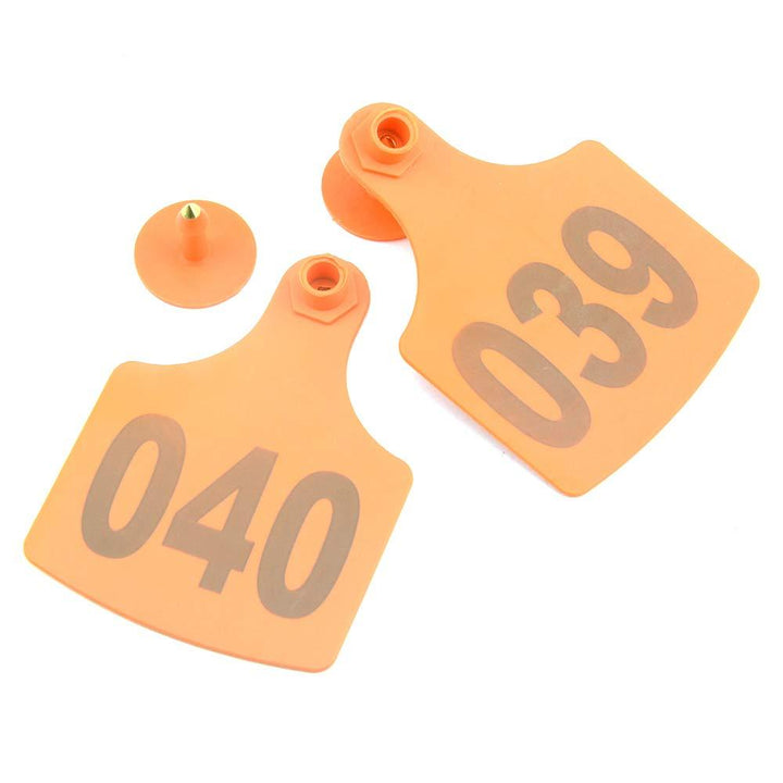 1-100 Cattle Number Ear Tag 6x7cm Set - Medium Orange Cow Sheep