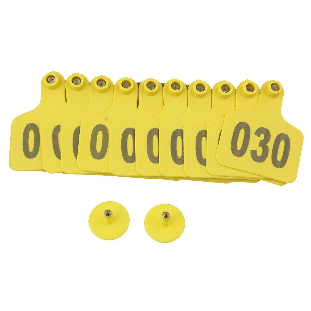 1-100 Cattle Number Ear Tag 6x7cm Set -Medium Yellow Cow Sheep