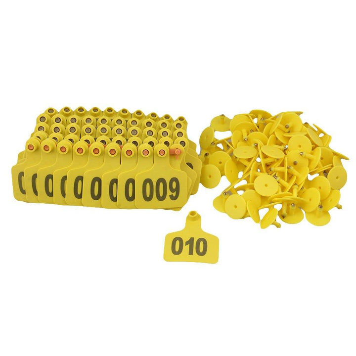 1-100 Cattle Number Ear Tag 6x7cm Set -Medium Yellow Cow Sheep