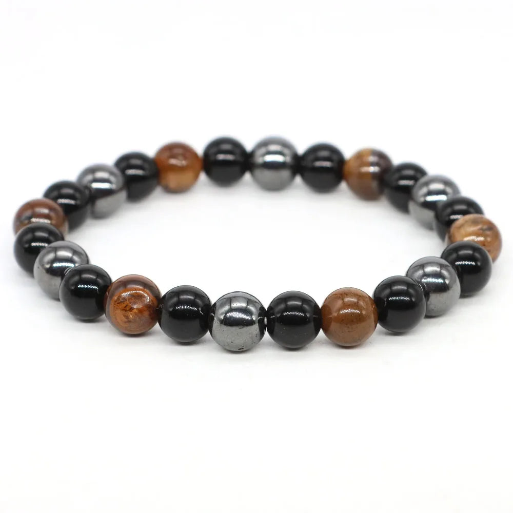 Triple Protection Bracelet Natural Hematite Obsidian Tiger Eye Stone Beads Bracelets Magnetic Health Weight Loss Women Jewelry