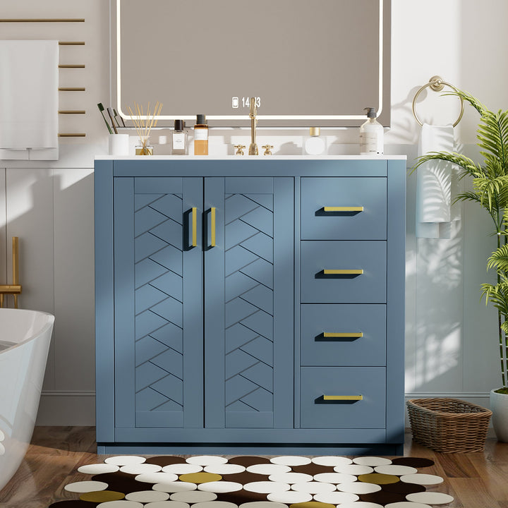 36'' Bathroom Vanity with Ceramic Sink Combo, Solid Wood Frame