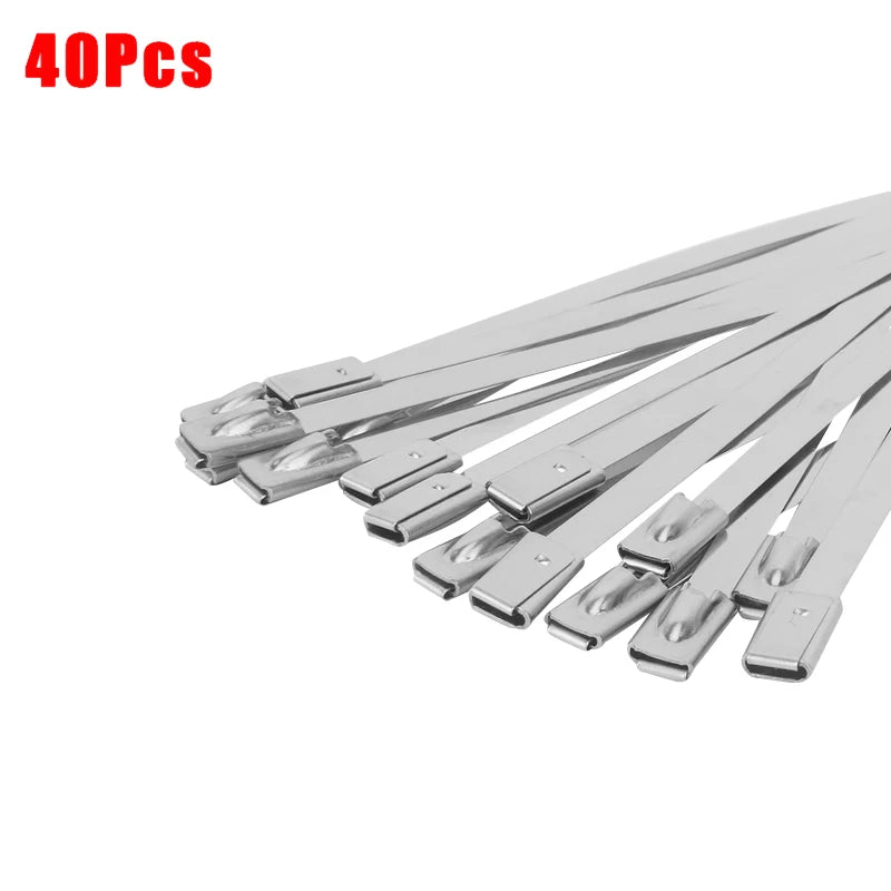 20/40Pcs Stainless Steel Cable Ties Reusable Self-sealing Fastening Ring Cable Tie Multi-Purpose Metal Hardware Cable Organizer