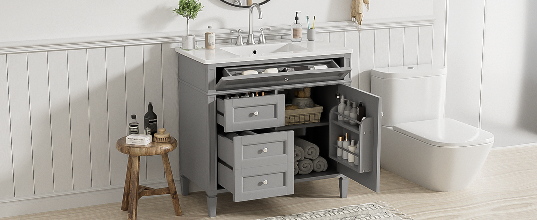 36'' Bathroom Vanity with Top Sink, Modern Bathroom Storage Cabinet