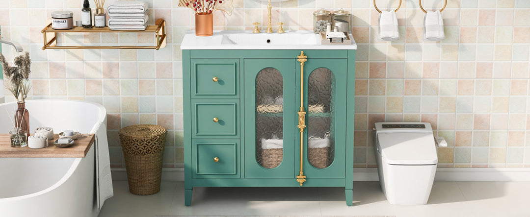 36-inch Bathroom Vanity with 2 Soft Close Doors, Solid Wood Frame