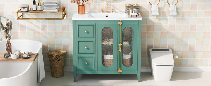 36-inch Bathroom Vanity with 2 Soft Close Doors, Solid Wood Frame