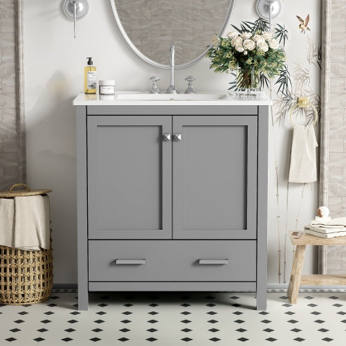 30  Gray Bathroom Vanity With Single Sink, Combo Cabinet Undermount