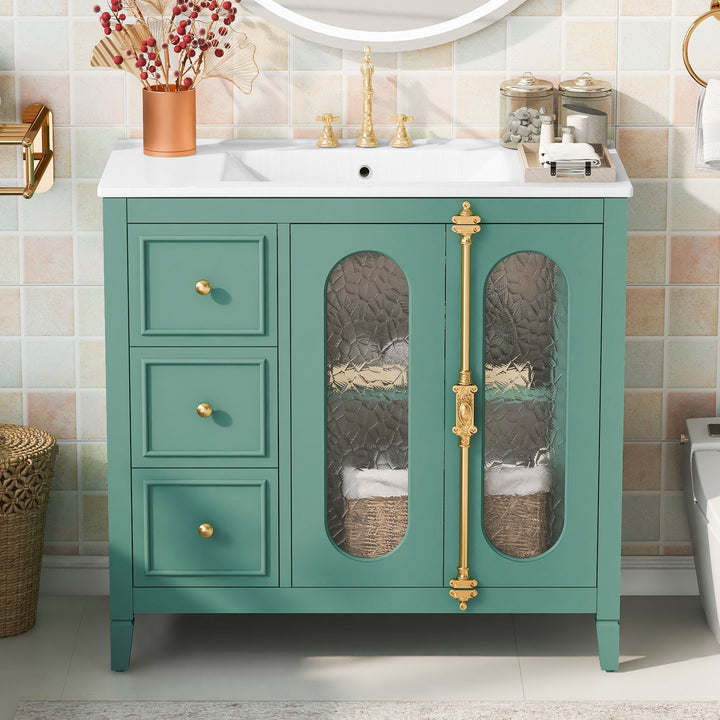 36-inch Bathroom Vanity with 2 Soft Close Doors, Solid Wood Frame